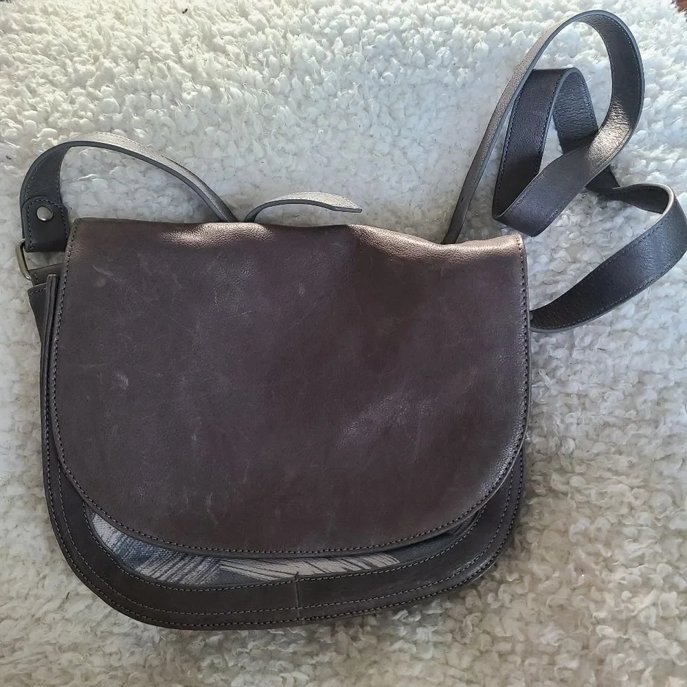 Nancybird‎ Gray Genuine Leather Crossbody Saddlebag